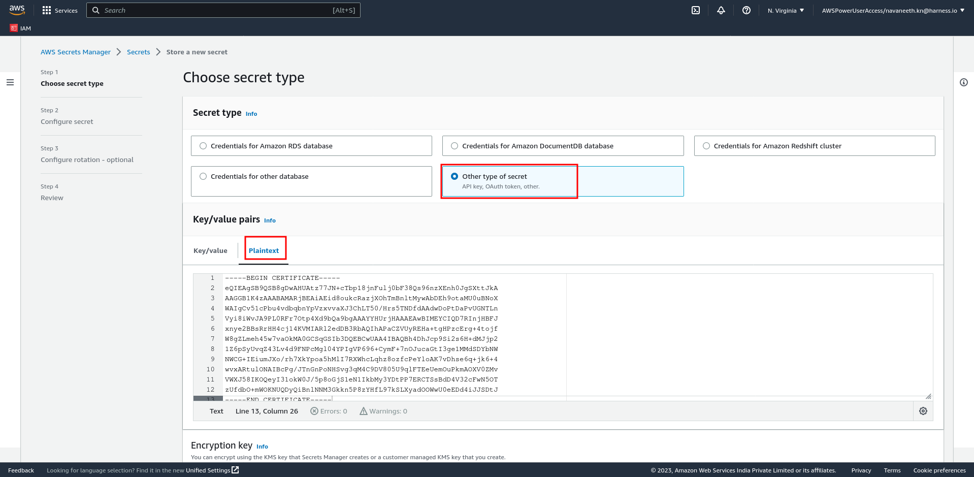AWS Secret creation